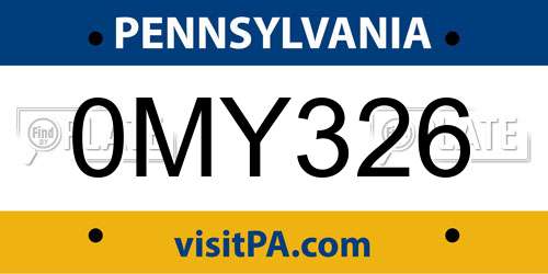 0MY326 Pennsylvania License Plate