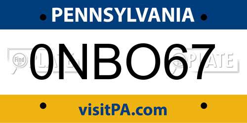 0NBO67 Pennsylvania License Plate