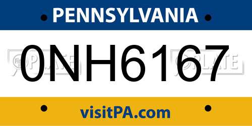 0NH6167 Pennsylvania License Plate