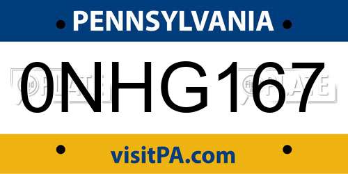 0NHG167 Pennsylvania License Plate