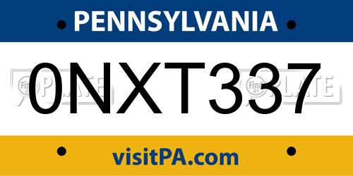 0NXT337 Pennsylvania License Plate