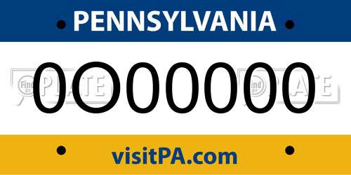 0O00000 Pennsylvania License Plate