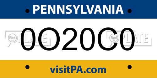 0O20C0 Pennsylvania License Plate