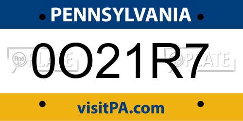 0O21R7 Pennsylvania License Plate