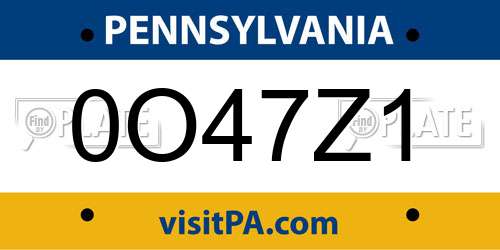 0O47Z1 Pennsylvania License Plate