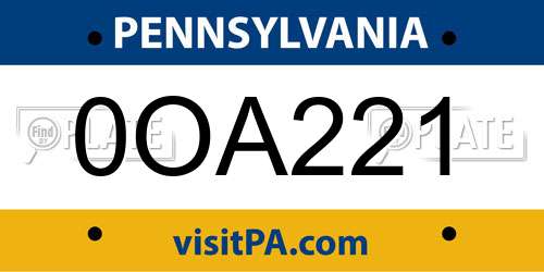 0OA221 Pennsylvania License Plate