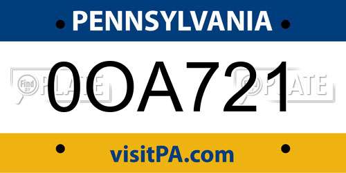 0OA721 Pennsylvania License Plate