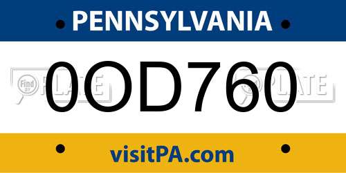 0OD760 Pennsylvania License Plate