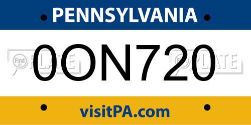 0ON720 Pennsylvania License Plate