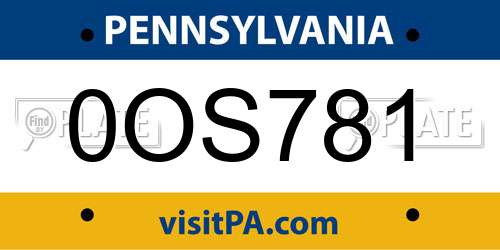 0OS781 Pennsylvania License Plate