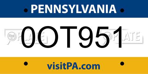 0OT951 Pennsylvania License Plate