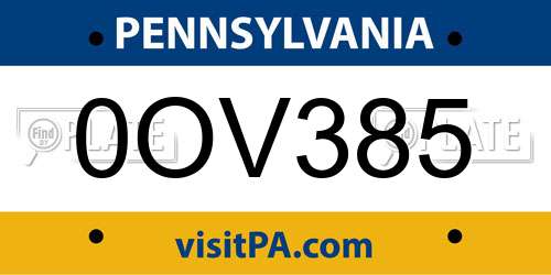 0OV385 Pennsylvania License Plate