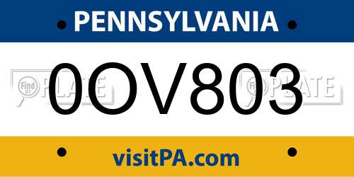 0OV803 Pennsylvania License Plate