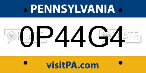0P44G4 Pennsylvania License Plate