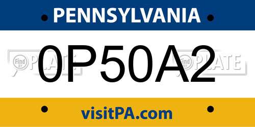 0P50A2 Pennsylvania License Plate