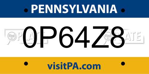 0P64Z8 Pennsylvania License Plate