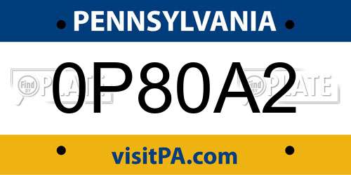 0P80A2 Pennsylvania License Plate