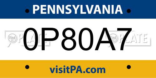 0P80A7 Pennsylvania License Plate