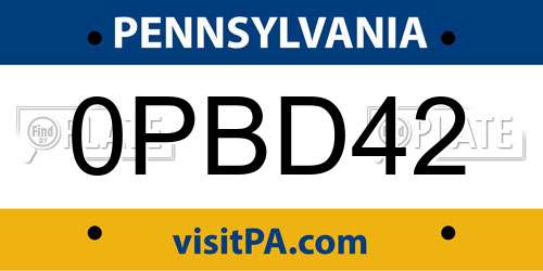 0PBD42 Pennsylvania License Plate