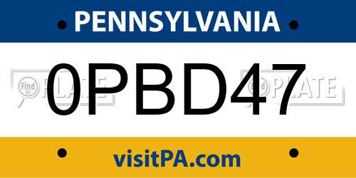 0PBD47 Pennsylvania License Plate