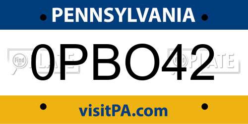 0PBO42 Pennsylvania License Plate