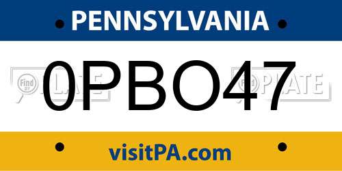 0PBO47 Pennsylvania License Plate