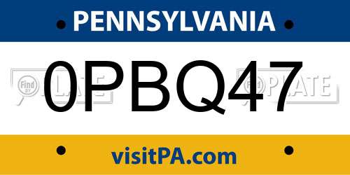 0PBQ47 Pennsylvania License Plate