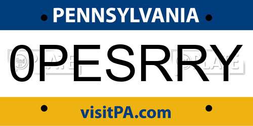 0PESRRY Pennsylvania License Plate