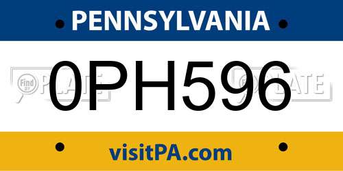 0PH596 Pennsylvania License Plate