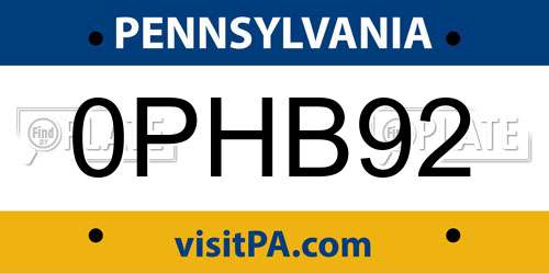 0PHB92 Pennsylvania License Plate