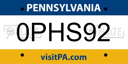 0PHS92 Pennsylvania License Plate
