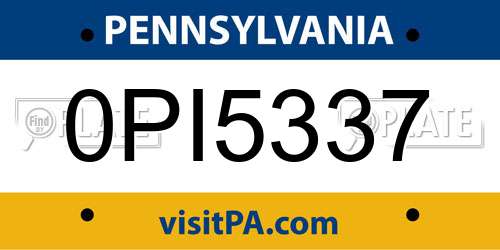 0PI5337 Pennsylvania License Plate