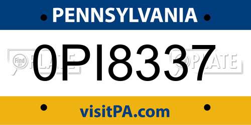 0PI8337 Pennsylvania License Plate