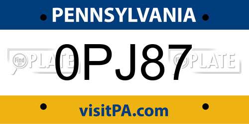 0PJ87 Pennsylvania License Plate