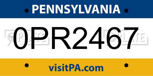 0PR2467 Pennsylvania License Plate