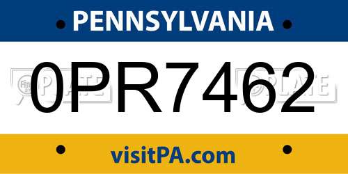 0PR7462 Pennsylvania License Plate