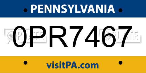 0PR7467 Pennsylvania License Plate