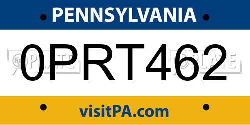 0PRT462 Pennsylvania License Plate