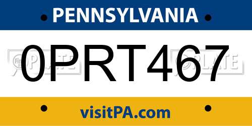 0PRT467 Pennsylvania License Plate