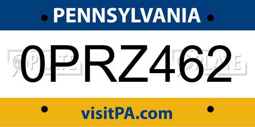 0PRZ462 Pennsylvania License Plate