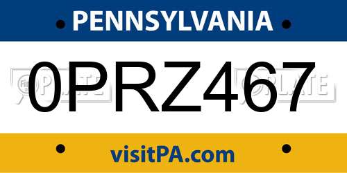 0PRZ467 Pennsylvania License Plate