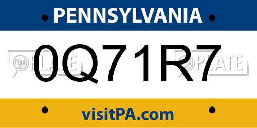 0Q71R7 Pennsylvania License Plate
