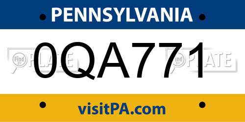 0QA771 Pennsylvania License Plate