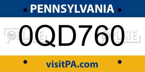 0QD760 Pennsylvania License Plate