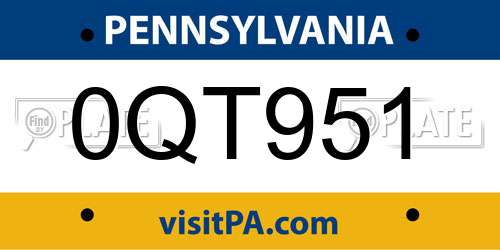 0QT951 Pennsylvania License Plate