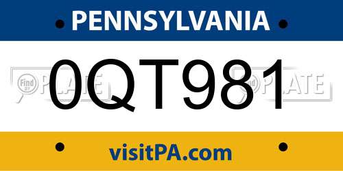 0QT981 Pennsylvania License Plate