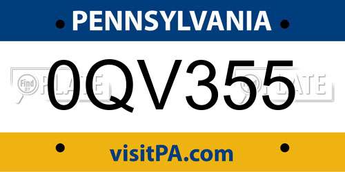 0QV355 Pennsylvania License Plate