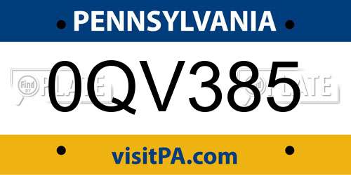 0QV385 Pennsylvania License Plate