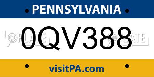 0QV388 Pennsylvania License Plate