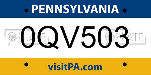0QV503 Pennsylvania License Plate